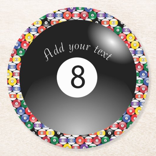 Dessous-de-verre Rond En Papier Billiard Pool Balls Solide Numéro Huit (Devant)