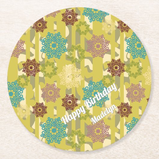 Dessous-de-verre Rond En Papier Birthday Urban Stripe Geometric Floral Pattern (Devant)