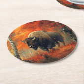Dessous-de-verre Rond En Papier Bison dans l'artisanat boisé d'automne (Incliné)
