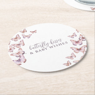 Dessous-de-verre Rond En Papier Bisous à papillon mou & Voeux bébé Douche