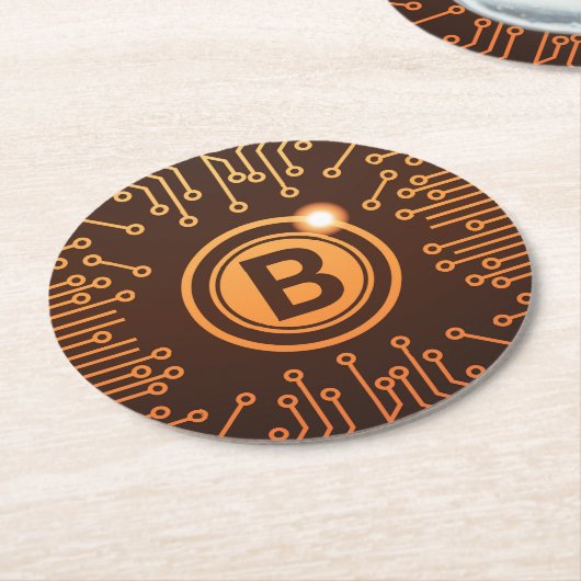 Dessous-de-verre Rond En Papier Bitcoin BTC Cryptodevise Blockchain (Incliné)
