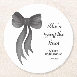 Dessous-de-verre Rond En Papier Black Bow Elle Noue le Nœud Réception de Mariage 