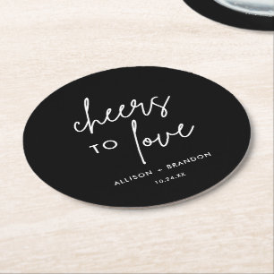 Dessous-de-verre Rond En Papier Black Cheers To Love Mariage personnalisé
