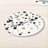 Dessous-de-verre Rond En Papier Black Gold Happy New Year Confetti (Incliné)