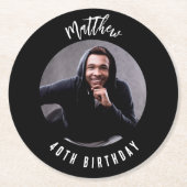 Dessous-de-verre Rond En Papier Black white fête d'anniversaire (Devant)