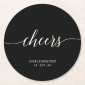 Dessous-de-verre Rond En Papier Black & White Modern Lettering Cheers Party (Devant)