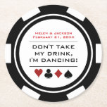 Dessous-de-verre Rond En Papier Black White Poker Chip Dancing Leave Boire Mariage<br><div class="desc">Ne laissez pas tout cet alcool délicieux se gâter en faisant ramasser les lunettes de boisson inachevées de votre invité pendant qu'ils dansent dans une tempête. Donnez à chaque invité ce dessous de verre en papier à puce de poker noir et blanc personnalisé à placer au-dessus de leur verre lorsqu'ils...</div>