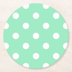 Dessous-de-verre Rond En Papier Blanc pointillé Élégant Blanc Mint Vert Vintage