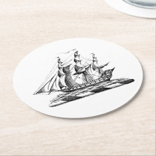Dessous-de-verre Rond En Papier Blason Marin Vintage Cimier de Navire Clipper