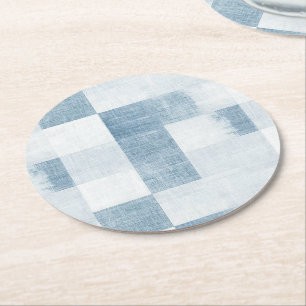 Dessous-de-verre Rond En Papier Bleu Blanc Denim Jean Stripes Anniversaire