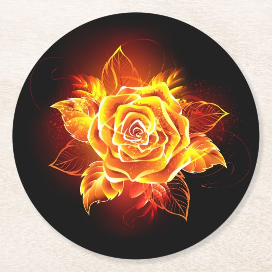 Dessous-de-verre Rond En Papier Blooming Fire Rose (Devant)