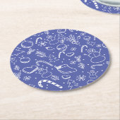 Dessous-de-verre Rond En Papier Blue Doodle Christmas Pattern -  Fun & Festive  (Incliné)