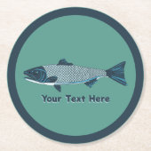 Dessous-de-verre Rond En Papier Blue Folk Art Trout/Saumon (Devant)