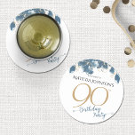 Dessous-de-verre Rond En Papier Blue Gold Floral Custom 90th Birthday Party<br><div class="desc">Blue Gold Floral Custom 90th Birthday Party Round Paper Dessous de verre. Laissez-vous tenter par notre thème d'anniversaire bleu et floral, où l'élégance et le charme se marient dans tous les détails. Délicates flores bleues dansent avec grâce sur fond de sophistication intemporelle, accentuée par un texte doré chatoyant qui ajoute...</div>