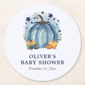 Dessous-de-verre Rond En Papier Blue Little Citrouille Automne Baby shower de garç (Devant)
