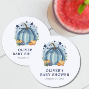 Dessous-de-verre Rond En Papier Blue Little Citrouille Automne Baby shower de garç