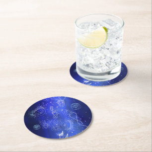 Dessous-de-verre Rond En Papier Blue Marine Underwater Jellfish World