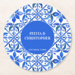 Dessous-de-verre Rond En Papier Blue Talavera espagnol tuiles monogramme mariage<br><div class="desc">Blue Azulejo Talavera Espagnol Carreaux mexicain élégant mariage faveurs monogramme dessous de verre imprimés personnalisés,  couleurs vives accueil mariage décoration personnalisée mariage faveurs cadeaux dessous de verre mariages</div>