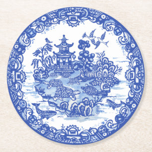 Dessous-de-verre Rond En Papier Blue Willow Isle of Turtles Jardin Whimsical