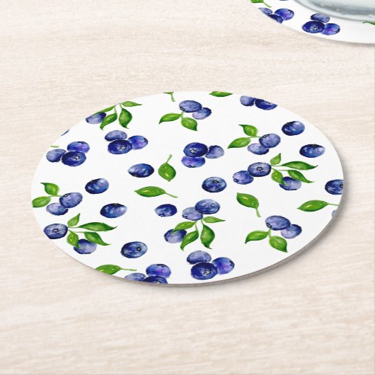 Dessous-de-verre Rond En Papier Blueberry Berry Premier Motif d'aquarelle (Incliné)