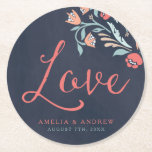 Dessous-de-verre Rond En Papier Bluish Chalkboard Floral Love Mariage<br><div class="desc">Impressionnez vos invités avec ce joli dessous de verre circulaire de mariage élégant et personnalisé avec de belles fleurs contre un arrière - plan de tableau noir bleuâtre, avec le mot "Amour" dans la police de script moderne. Il fera également de grands cadeaux de faveur pour votre fête. Consultez les...</div>