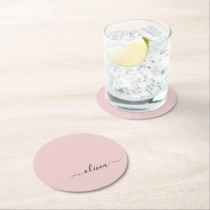 Dessous-de-verre Rond En Papier Blush Dusty rose moderne Script Girl Monogramme No