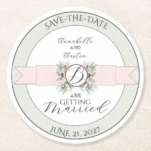 Dessous-de-verre Rond En Papier Blush Sheer Ruban Rose Wisteria Save the Date