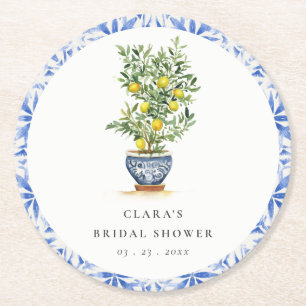 Dessous-de-verre Rond En Papier Boho Aquarelle Citron jaune Fête des mariées