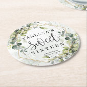 Dessous-de-verre Rond En Papier Boho aquarelle eucalyptus or 16e anniversaire (Incliné)