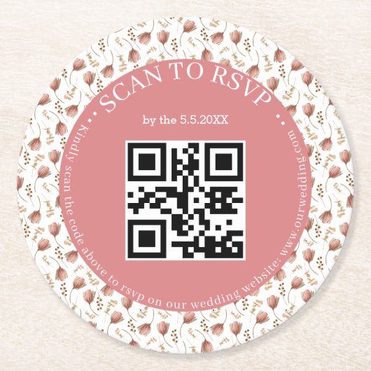 Dessous-de-verre Rond En Papier boho botanique rsvp qr code mariage élégant (Devant)