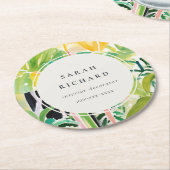 Dessous-de-verre Rond En Papier Boho Chic Vert Feuillage Tropical Botanique (Incliné)