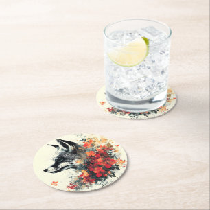 Dessous-de-verre Rond En Papier Boho Floral Fox Faune Nature