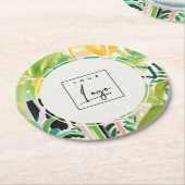 Dessous-de-verre Rond En Papier Boho Green  Tropical Leafy Foliage Botanical Logo (Incliné)