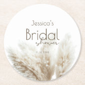 Dessous-de-verre Rond En Papier Boho Neutral Fluffy Pampas Grass Fête des mariées (Devant)