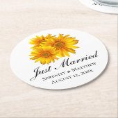 Dessous-de-verre Rond En Papier Boho Tournesol Élégant Floral Juste Marié Mariage (Incliné)