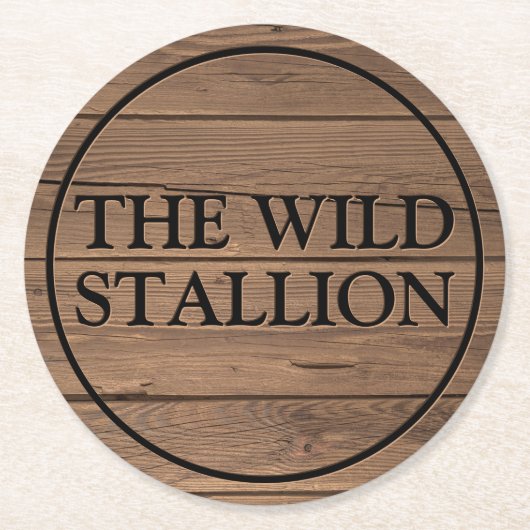 Dessous-de-verre Rond En Papier Bois Brown Rustique Léger Faux Gravé Nom Barre (Devant)
