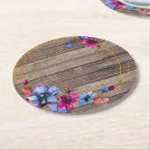 Dessous-de-verre Rond En Papier Bois et fleurs rustiques (Incliné)