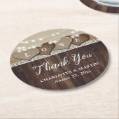 Dessous-de-verre Rond En Papier Bois rustique Burlap et dentelle Mariage Merci (Incliné)