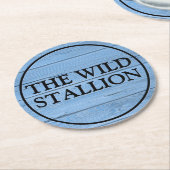 Dessous-de-verre Rond En Papier Bois rustique Faux Bleu Clair Gravé Nom Barre (Incliné)