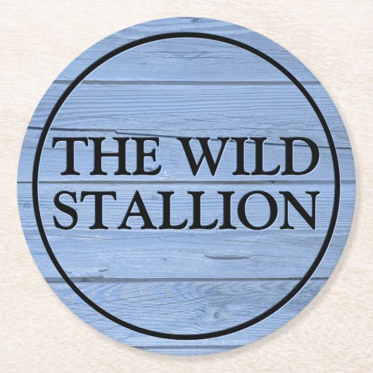 Dessous-de-verre Rond En Papier Bois rustique Faux Bleu Clair Gravé Nom Barre (Devant)