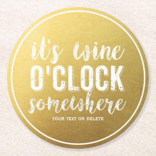 Dessous-de-verre Rond En Papier Boissons drôles de vin Typographie Vintage Or