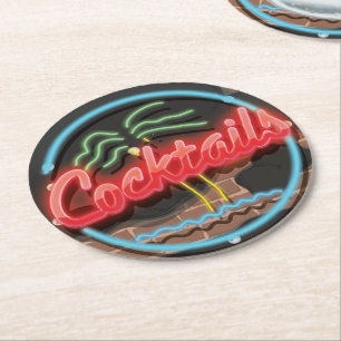 Dessous-de-verre Rond En Papier Boîte de nuit néon Cocktails.