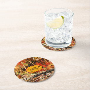 Dessous-de-verre Rond En Papier "Bon thanksgiving", couleurs de l'automne