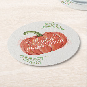 Dessous-de-verre Rond En Papier Bon thanksgiving - WC Citrouille avec Word Art