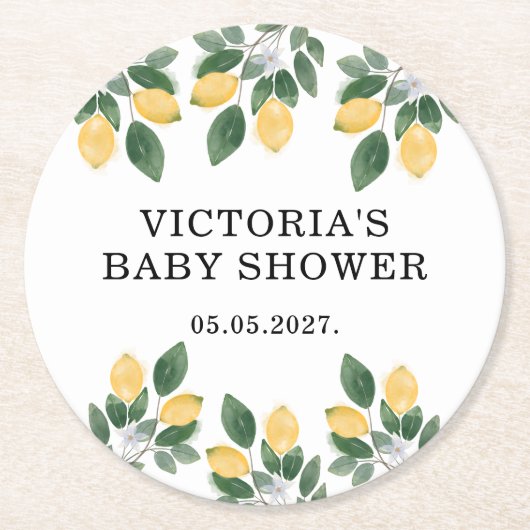 Dessous-de-verre Rond En Papier Bonbon au Baby shower de citron (Devant)