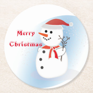 Dessous-de-verre Rond En Papier Bonhomme de neige de Joyeux Noël de panneau de