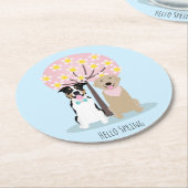 Dessous-de-verre Rond En Papier Bonjour Chiens De Printemps Par Cherry Blossom Tre (Incliné)
