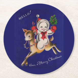 Dessous-de-verre Rond En Papier Bonjour ! Joyeux bonhomme de neige de Noël sur ren