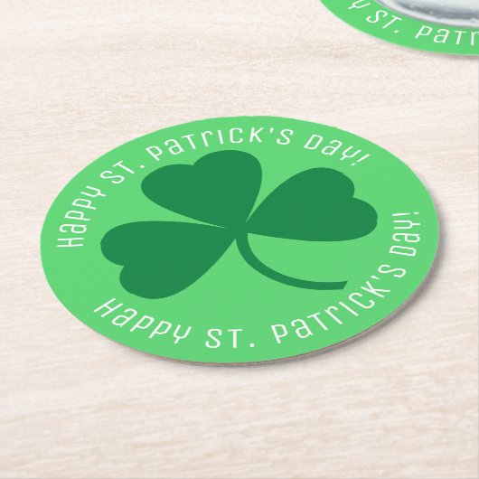 Dessous-de-verre Rond En Papier Bonne St. Patrick's Day Shamrock vert (Incliné)