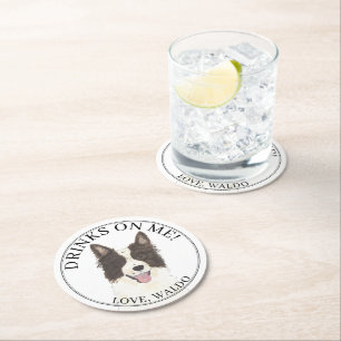 Dessous-de-verre Rond En Papier Bordure personnalisée Collie Mariage chien